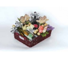 Wine Chocolate Bear With Flower Arrangement